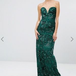 TFNC London - Strapless Green Sequin Gown Dress
